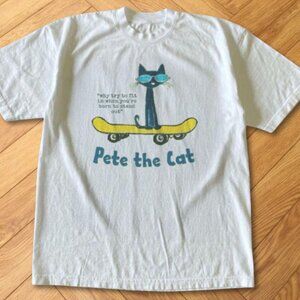 White - Pete The Cat Skateboard Cool Graphic T-Shirt